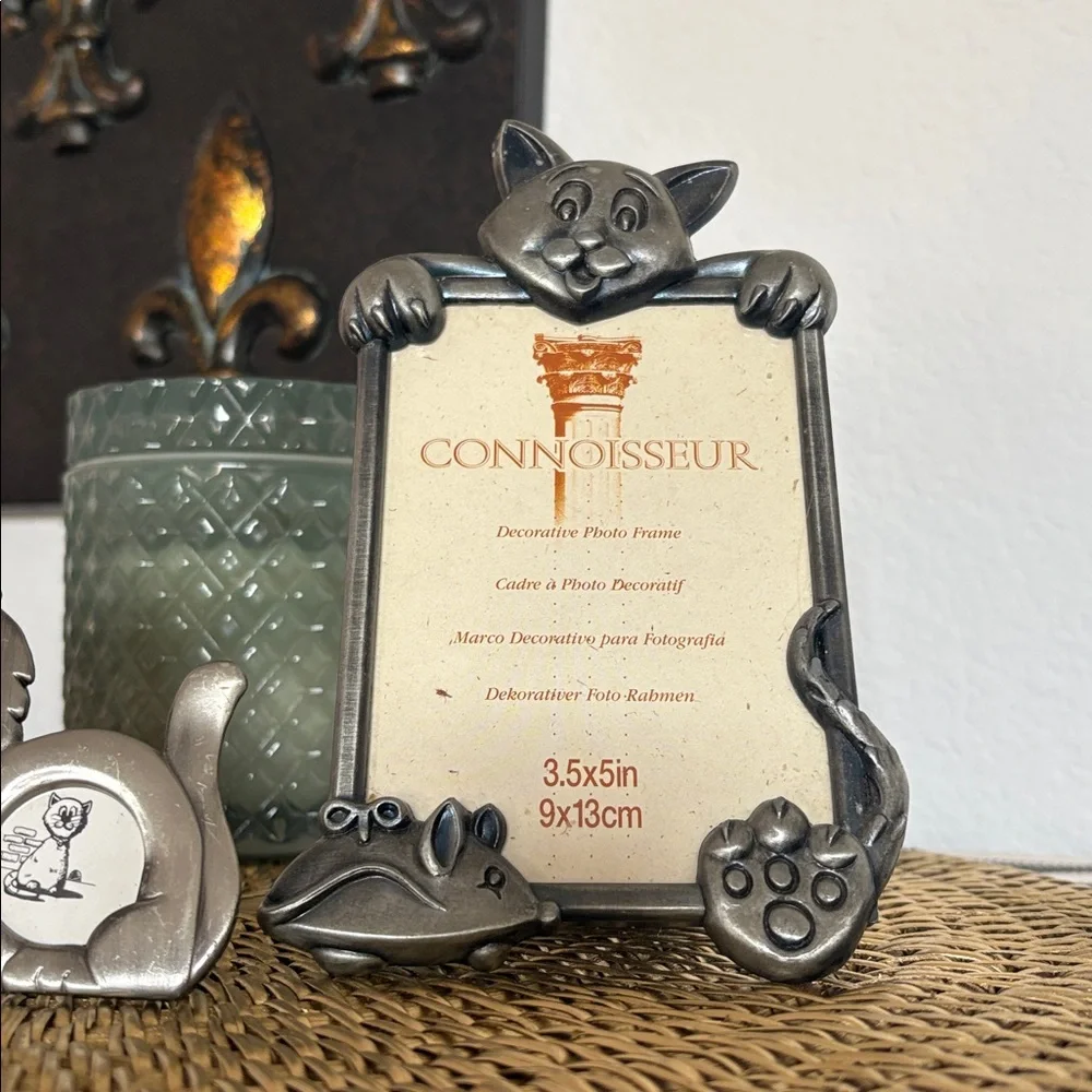 🆕Vintage Fetco And Connoisseur Pewter Cat Picture Frames